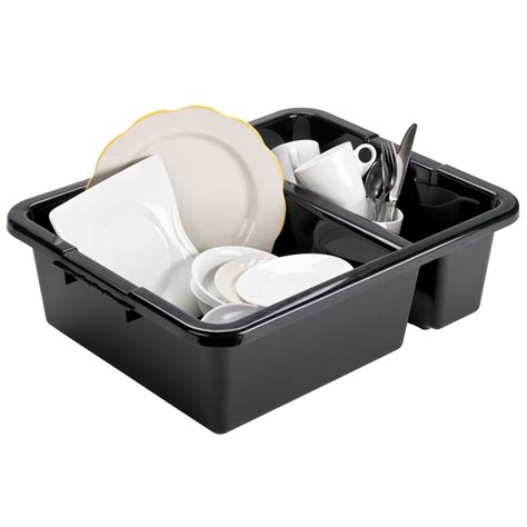 Black 20" x 17" x 7" Heavy Duty Polyethylene Plastic Divided Bus Tub, Bus Box