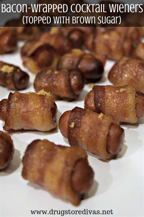 Bacon-Wrapped Cocktail Wieners (topped with brown sugar) - Drugstore Divas