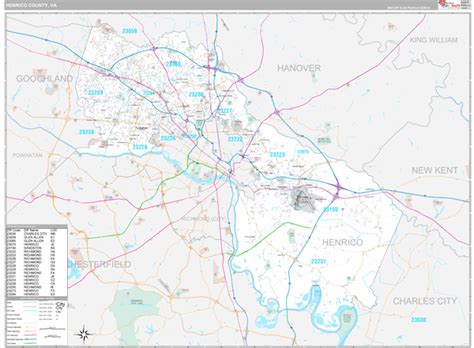 Henrico County, VA Wall Map Premium Style by MarketMAPS