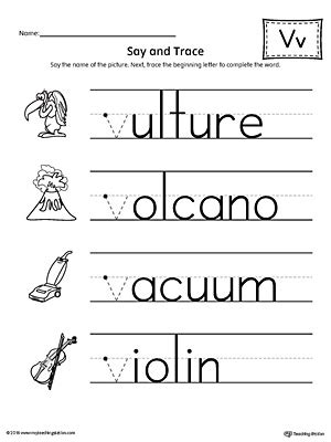 Say and Trace: Letter V Beginning Sound Words Worksheet | MyTeachingStation.com