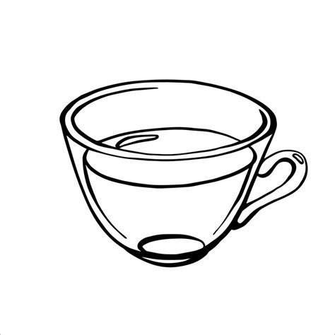 Hand drawn transparent tea cup. Black and white linear vector ...