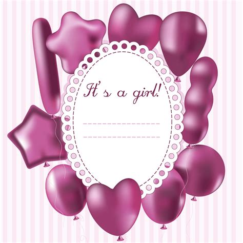 Frame for newborn baby girl album in pink colors with balloons. 3083879 ...