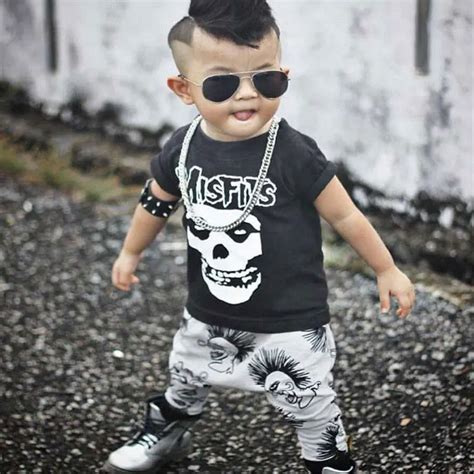 Newborn Boys Girls Baby Clothes Sets Jumpers Toddler Fall Skull Print Baby punk rock Harlan ...