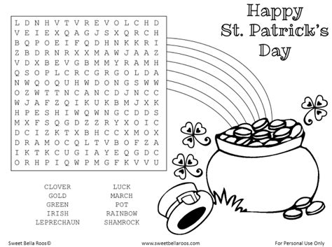 Free St. Patrick's Day Word Search Printable - Sweet Bella Roos