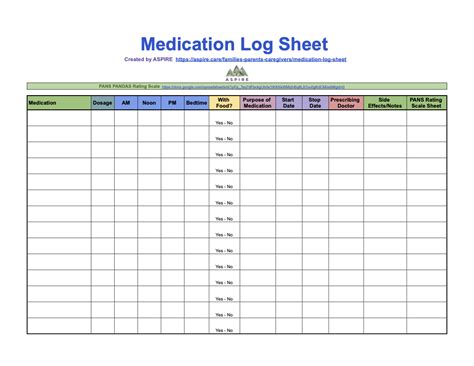 Medication Log Sheet - Aspire