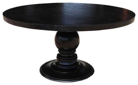 60" Black Round Dining Table Made In Solid Wood w Round Pedestal Base ...