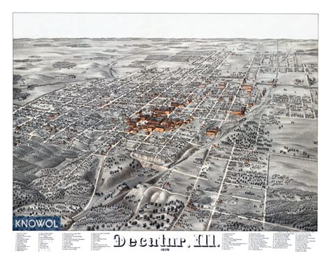 Historic map shows bird’s eye view of Decatur, Illinois in 1878