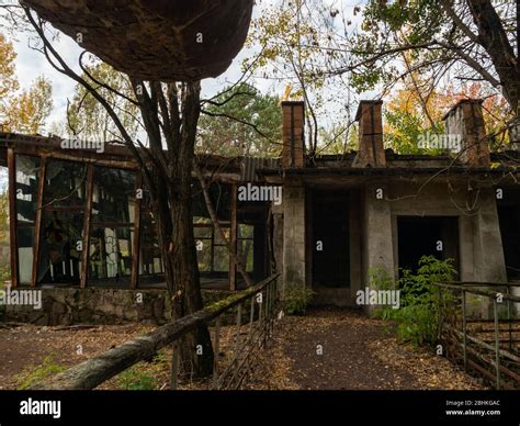 Entrance to cafe in abandoned ghost town Pripyat, post apocalyptic city ...