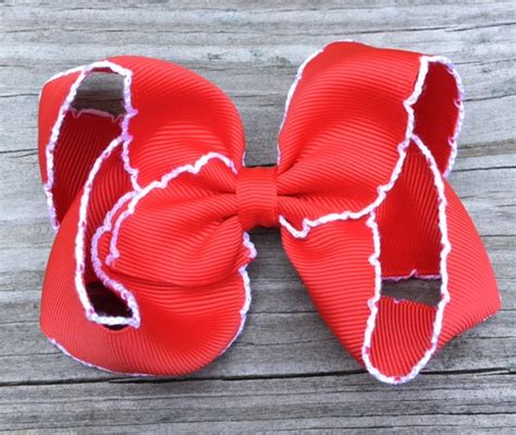 Red Hair Bow Red Moonstitch Hair Bow Red and White Hair Bow - Etsy