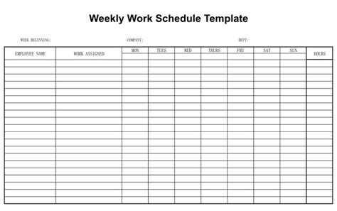 Weekly Work Schedule Printable