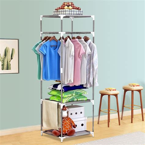 3-Tier Garment Rack Simplicity Metal Clothes Hanger Shoe Organizer Portable Floor Display Racks ...