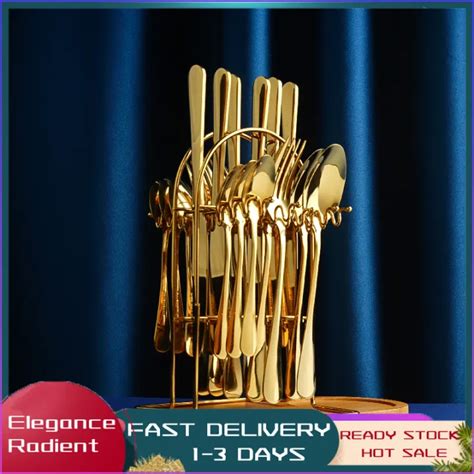 24 Piece Cutlery Set Gold Gift Box Kutsara Tinidor Set Makapal With Stainless Knife, Spoon and ...