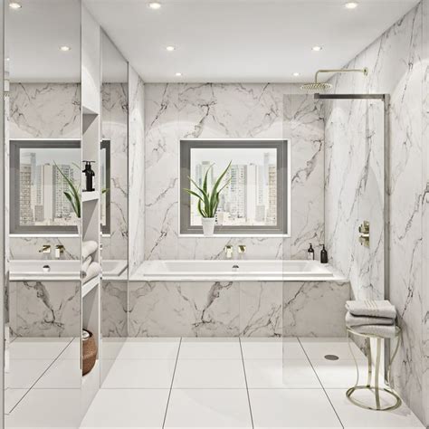 Multipanel Linda Barker Calacatta Marble Hydrolock shower wall panel | Shower wall panels, White ...