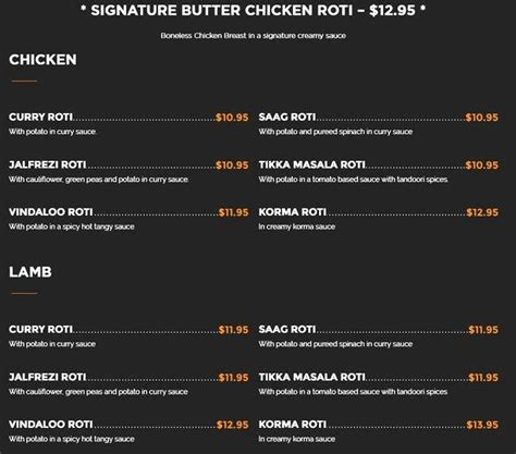 Butter Chicken Roti Menu, Menu for Butter Chicken Roti, Beaconsfield Village, Toronto ...