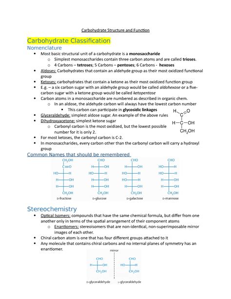 Carbohydrate Structure and Function - Studocu