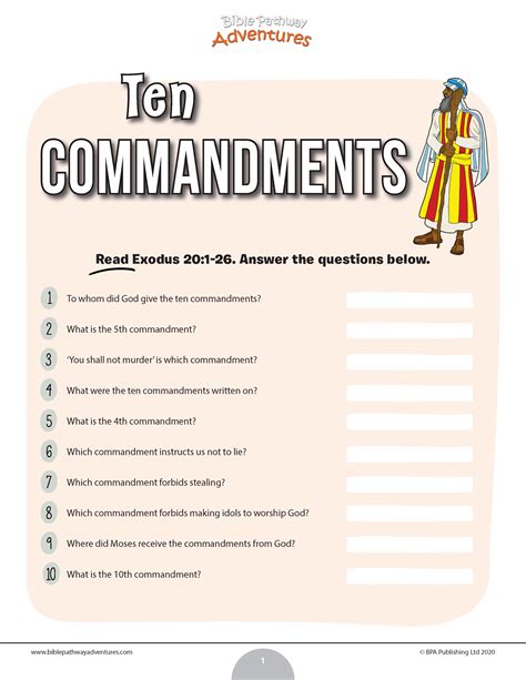 The Ten Commandments Worksheets