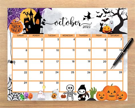 EDITABLE October 2023 Calendar Scary Spooky Halloween Planner - Etsy ...