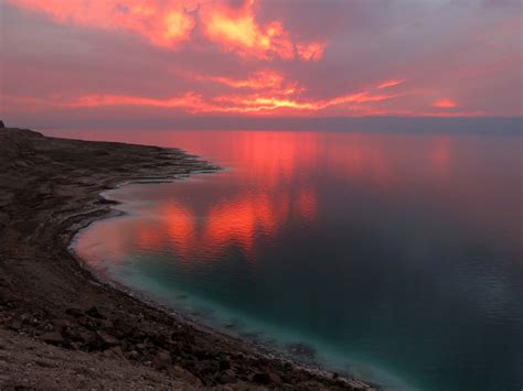 Amazing colours of the Dead Sea at sunset. This photo is not adjusted in anyway other than to ...