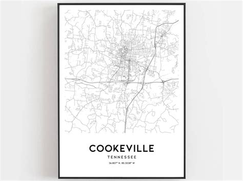 Cookeville Map Print Cookeville Map Poster Wall Art Tn City | Etsy