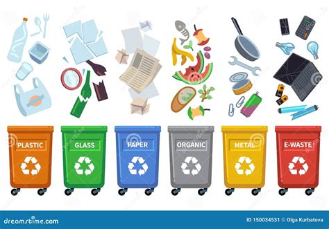 Recycle Waste Bins. Different Trash Types Color Containers Sorting ...