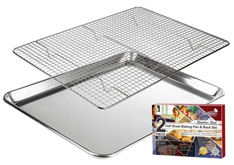 KITCHENATICS Half Sheet Pan & Cooling Rack - 1/2 Aluminum Oven Pan and Stainless Steel Rack Set ...