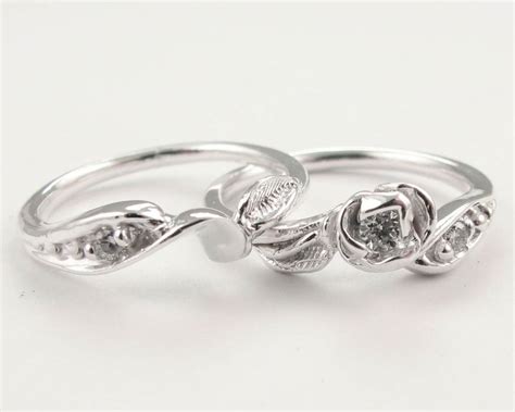 Diamond Silver Wedding Ring Set, Tea Rose - Wexford Jewelers