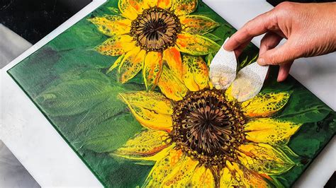 SUPER EASY Sunflower Painting! Awesome Acrylic Pouring Techniques | AB ...