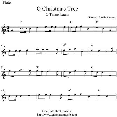 Easy Sheet Music For Beginners: O Christmas Tree (O Tannebaum), free Christmas flute sheet music ...