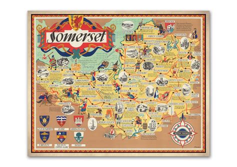 Somerset Map Vintage Pictorial Poster 1950 Old Map Wall Print Poster ...