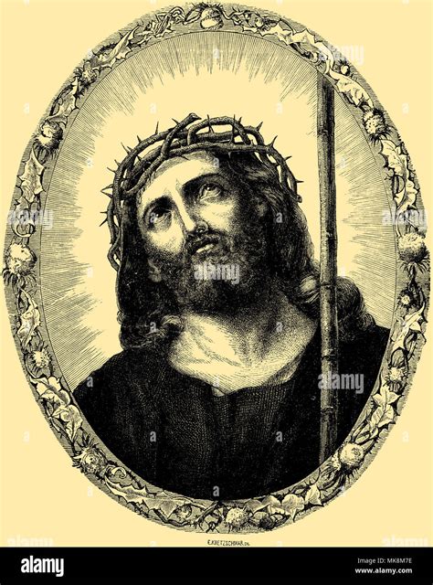 Jesus Christ with crown of thorns as a martyr, E. Kretzschmar 1863 Stock Photo - Alamy