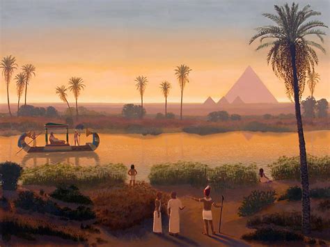 Sunset On The Nile At Giza Pyramids Ancient Egypt Egyptian | Etsy | Egyptian painting, Ancient ...