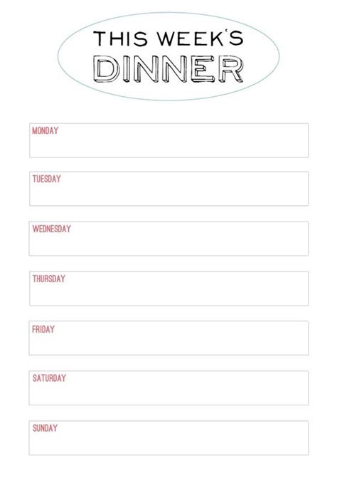 Weekly Menu Template - Family Style Dinner