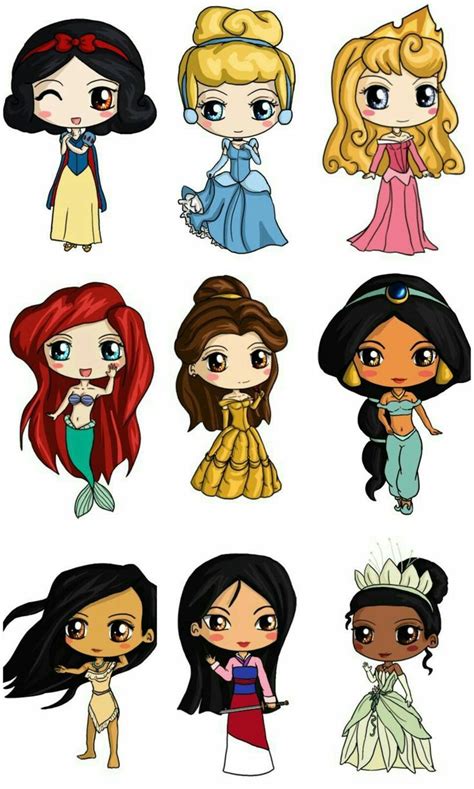 disney princesses with different hair styles and their name on the front, from left to right