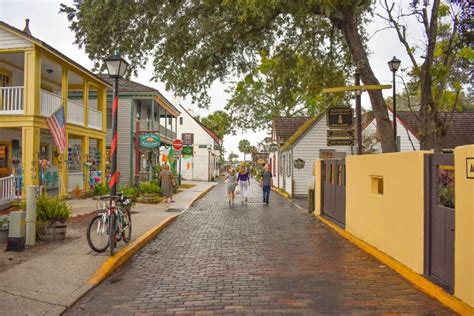 People Walking in Colorful Old Town at Florida`s Historic Coast ...