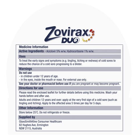 Zovirax Duo Cold Sore Treatment Cream Tube 2 g | Amals Discount Chemist