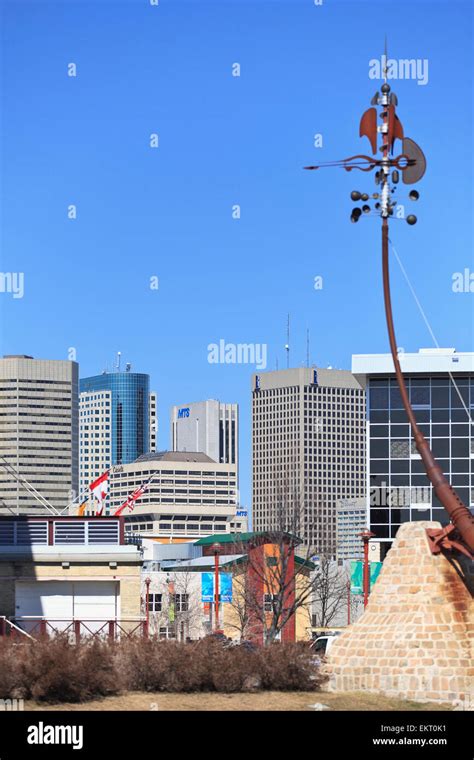 Downtown Winnipeg Skyline Viewed From The Forks, Manitoba, Canada Stock ...