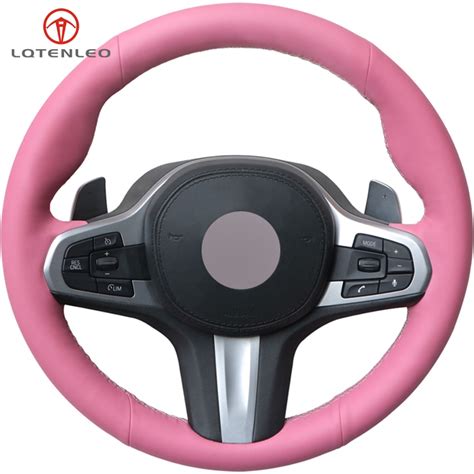 LQTENLEO Pink Artificial Leather Car Steering Wheel Cover for BMW G30 ...