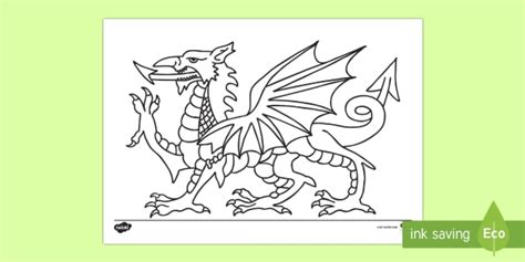 Easy Welsh Dragon Colouring Page | Outline of Welsh Dragon