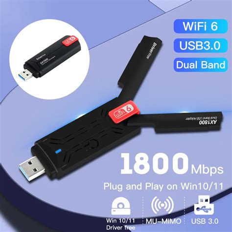 Free Driver USB Wifi 6 Adapter 1800Mbps Dual Band 2.4G 5GHz USB Wi-Fi Dongle Network Card High ...