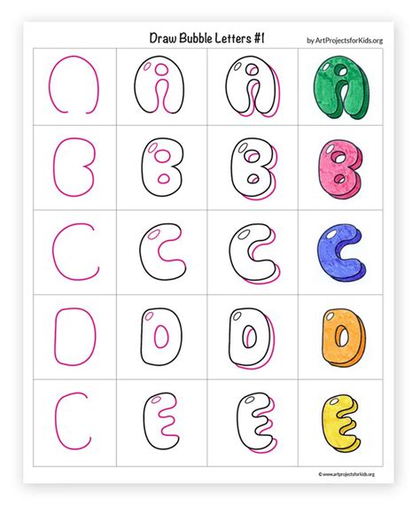 Easy How to Draw Bubble Letters Tutorial and Bubble Letters Coloring Page | Bubble drawing ...