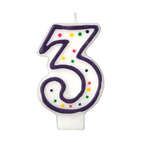 Colorful Birthday Candle - Number 3 - Polka Dot Number Cake Toppers