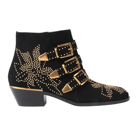 Chloé Suzanna Studded Suede Ankle Boots in Black | Lyst