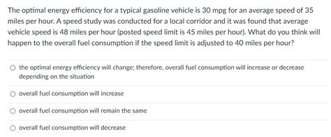 Solved The optimal energy efficiency for a typical gasoline | Chegg.com