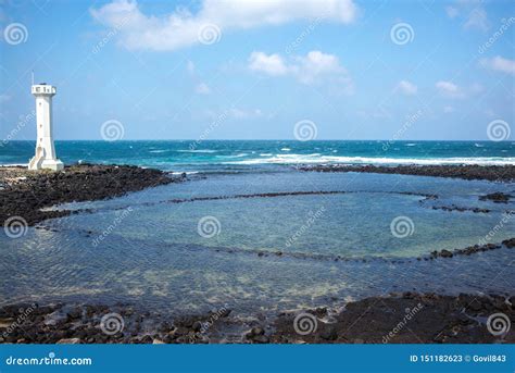 White Lighthouse in Udo Island Cow Island Stock Image - Image of scenic ...