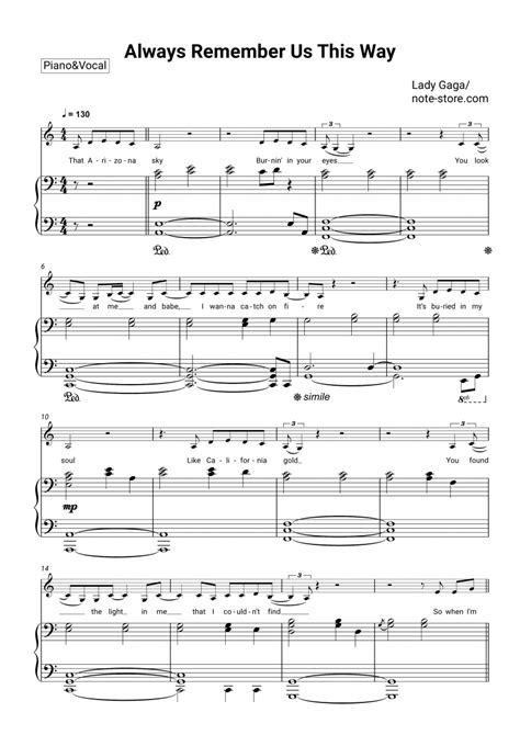 Lady Gaga - Always Remember Us This Way sheet music for piano with ...