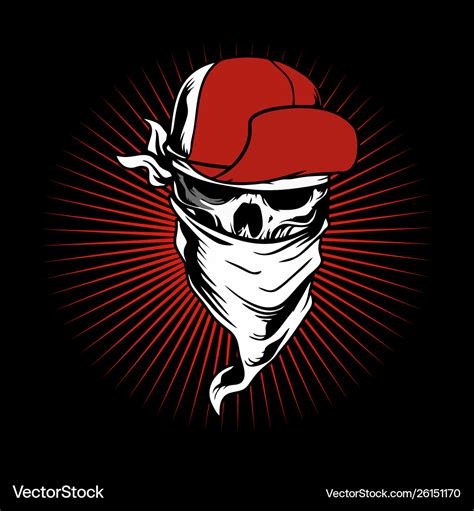 Skull wearing cap and bandana hand drawingshirt Vector Image