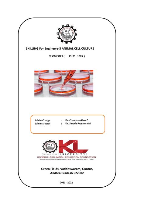 Animal Cell Culture Lab Manual - SKILLING For Engineers-3 ANIMAL CELL CULTURE V SEMESTER ( 19 TS ...