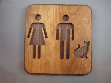 Bathroom Sign With Cat | Bathroom signs, Wood oil, Cherry wood