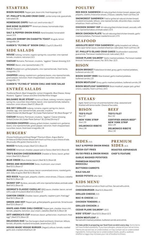 Online Menu of Teds Montana Grill - Cumming Restaurant, Cumming, Georgia, 30041 - Zmenu