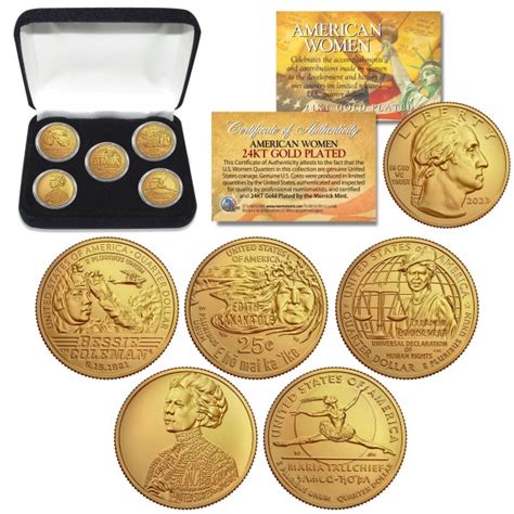 2023 24K GOLD American Women Quarters US Mint 5-Coin Full Set in Capsules with Display Box